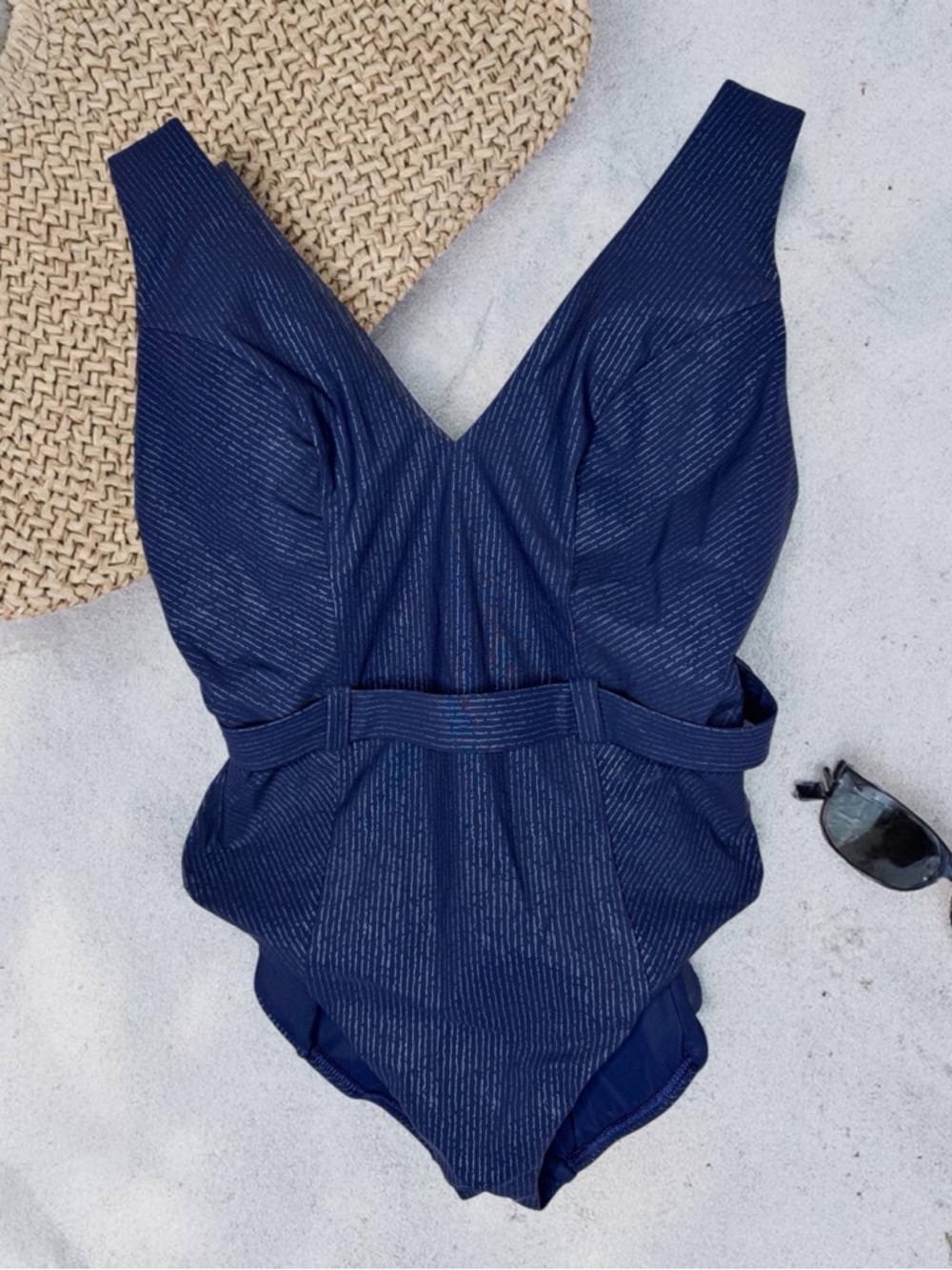 Amoressa Navy Sanskrit Kuta One-Piece Belted Swimsuit Size 8